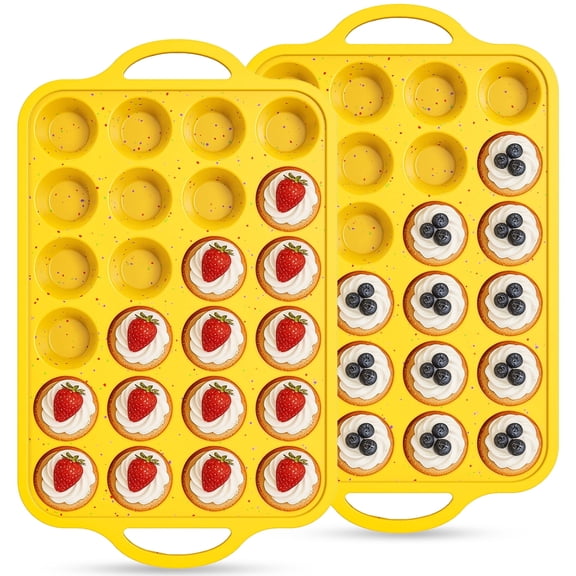 Treamon Mini Muffin Pan, 2 Pack 24 Cups Nonstick Muffin Metal Reinforced Frame Mini Cupcake Pans, Silicone Mold with Handle for Baking Muffins
