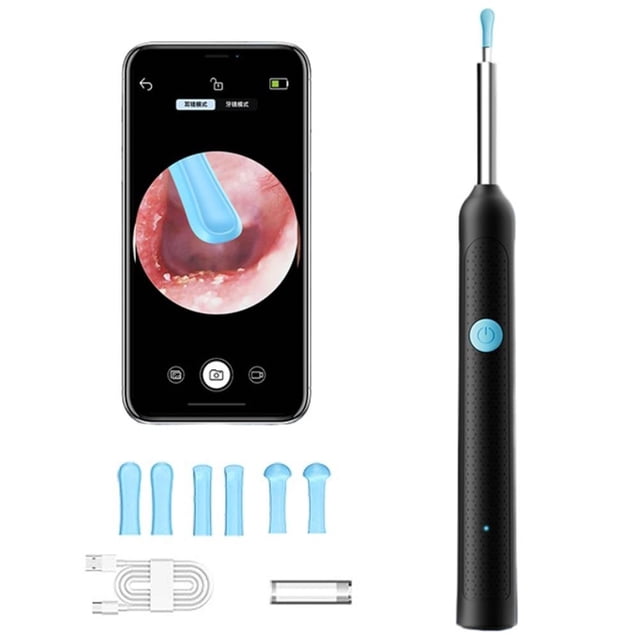 Smart Visual Otoscope Ear Cleaner with Camera - Wireless HD Endoscope Earwax Remover Tool, Rechargeable Ear Picker Set for Adults & Kids Ear Care (Black)