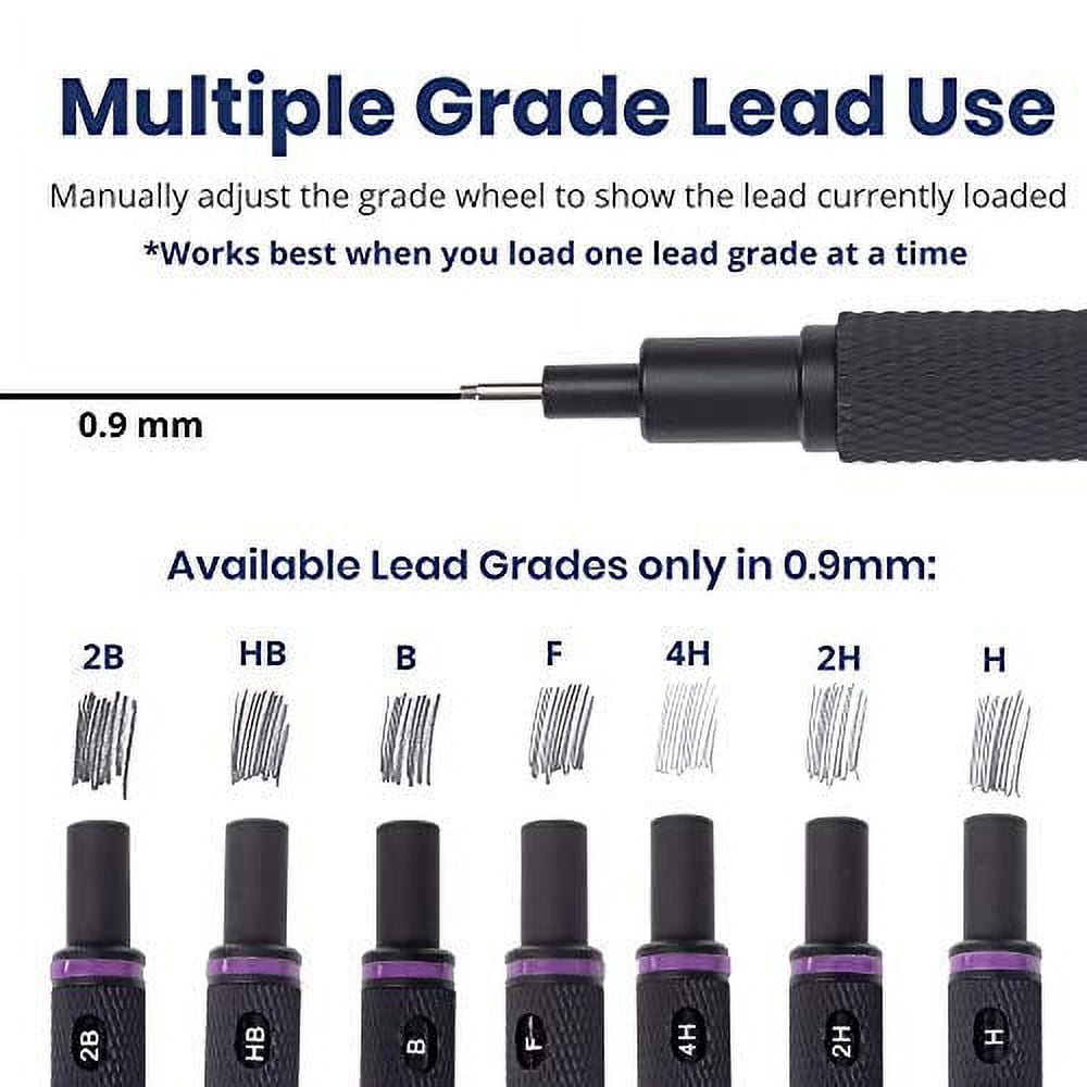 Pacific Arc - Chromograph Metal Mechanical Pencil .9 mm Silver Barrel Mechanical Pencil with Built In Adjustable Pencil Grade, Lead Pencil Holder for Drafting, Sketching, and Drawing