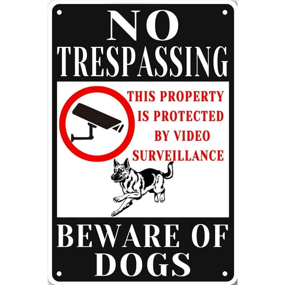 Metal Tin Signs No Trespassing Sign Beware Of Dog Sign Dog Warning Signs For Fence Guard Dog On Duty Yard Sign This Property Is Protected By Video Surveillance Beware Of Dogs Sign 12×8 Inch