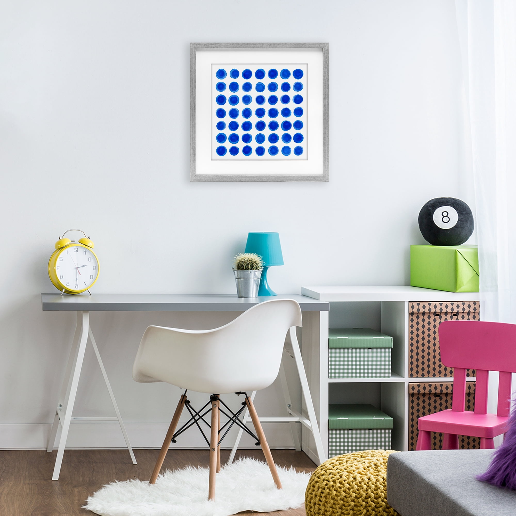 Stupell Industries Blue Dots Uniform Pattern Gray Framed Print Under Glass, design by Martina Pavlova