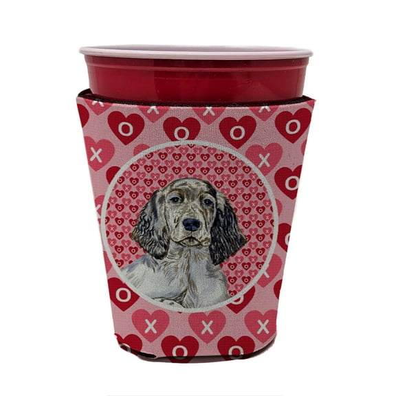 English Setter Hearts Love and Valentines Day Red Cup Hugger