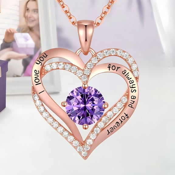 NICKSUN Birthstone Heart Women Necklaces, Birthstone Pendant Necklace, Adjustable Chain Gift Box, 12 Months Jewellery Valentines Gift For Her Wife Mom Birthday Wedding