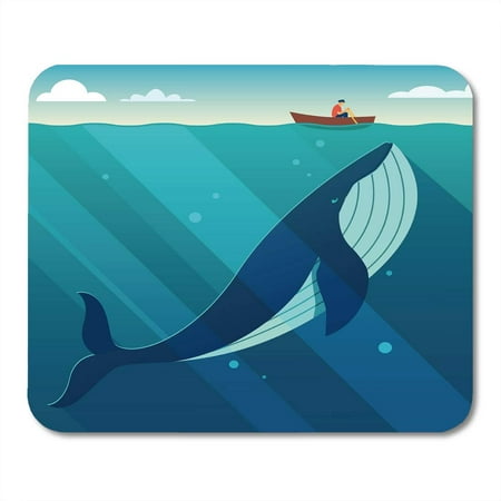 SIDONKU Blue Dick Huge White Whale Under The Small Boat Hidden Power Flat Sea Underwater Mousepad Mouse Pad Mouse Mat 9x10