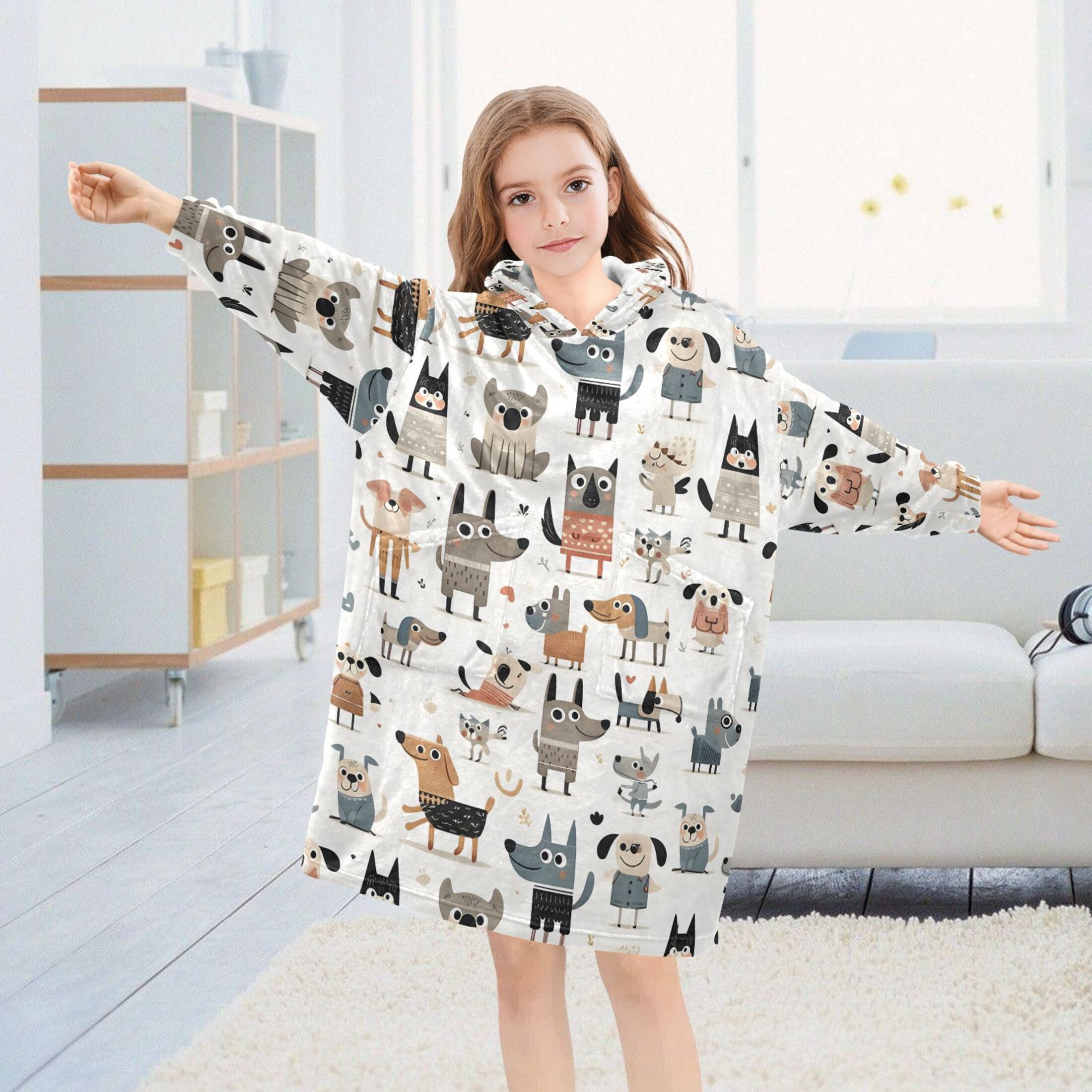 joogoo Blanket Hoodie for Cartoon Doodle Dogs Oversize Sweatshirt 3-14 YR L