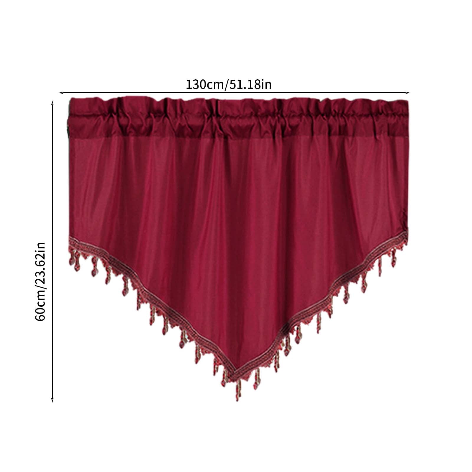 Beaded Triangle Sheer Valance Curtains for Living Room, Rod Pocket Farm Window Valance, Bead Trim Tassel Voile Sheer Curtain Valance for Bedroom Bathroom Cafe