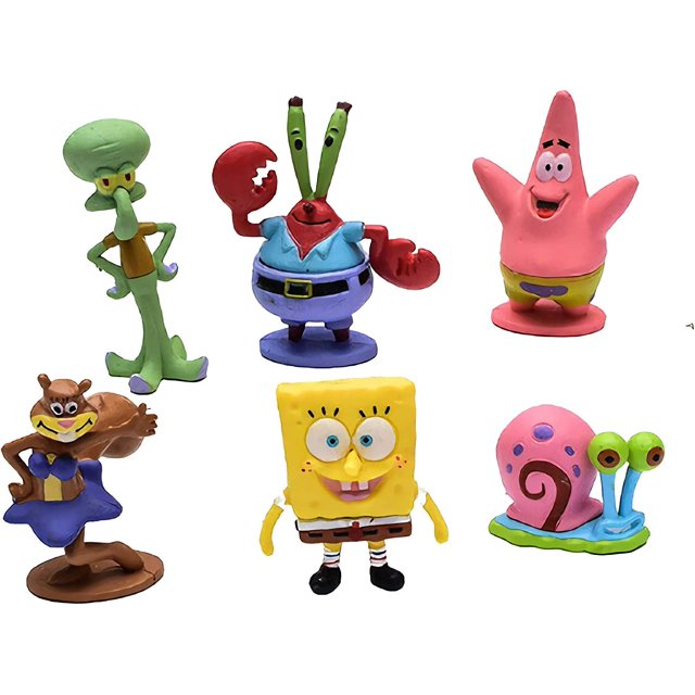 Conjunto de 6 decoración de acuario terrario creación escena dibujos animados joyería personaje bikini, fondo de esponja de piel de calamar patrick