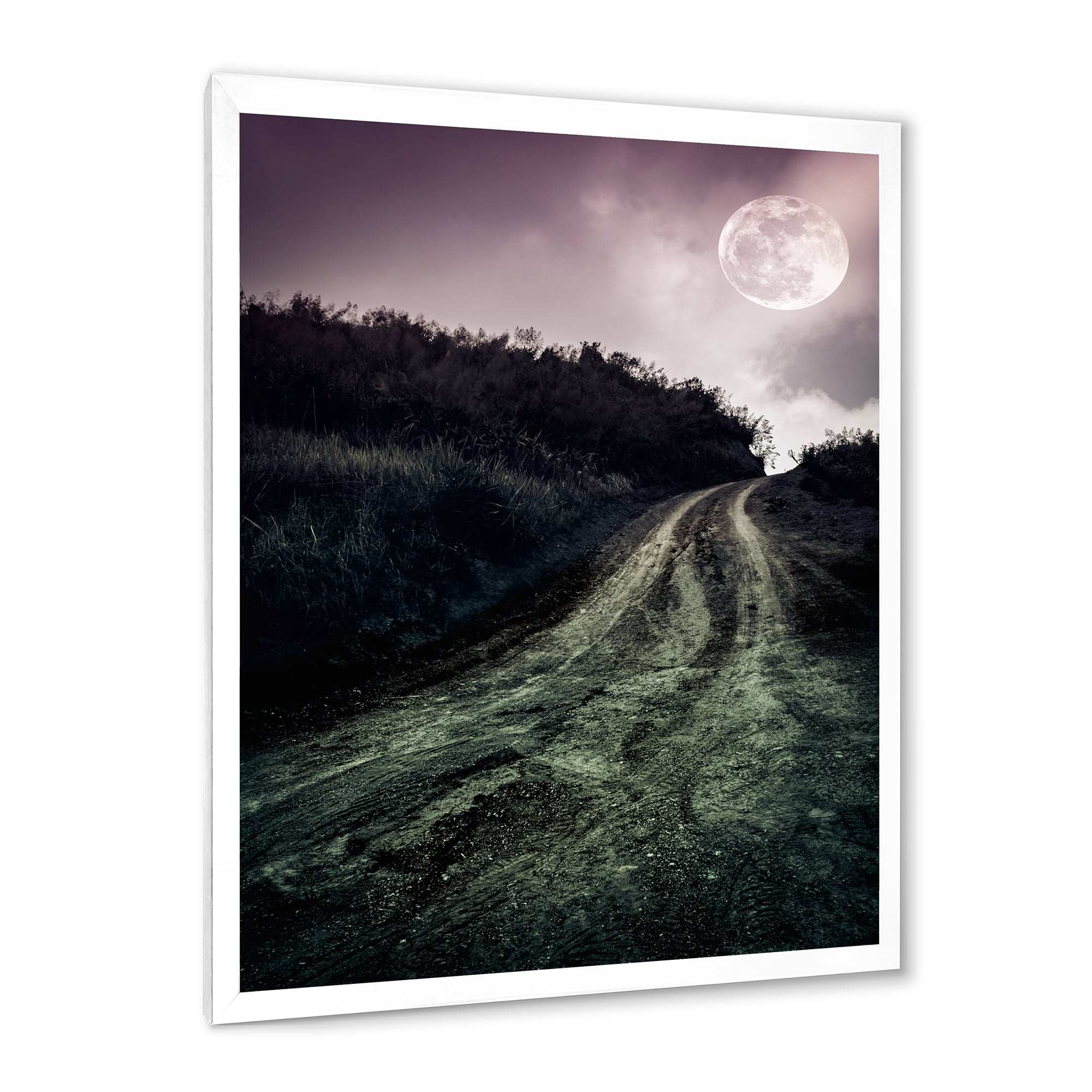 Designart 'Countryside Muddy Road Under Full Moon' Modern Framed Art Print