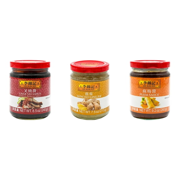 3 Pack Lee Kum Kee Cooking Sauce, 3 Flavors(Char Siu Sauce,Minced Ginger Sauce,Plum Sauce) Plus NineChef Brand Long Handle Coffee Spoon