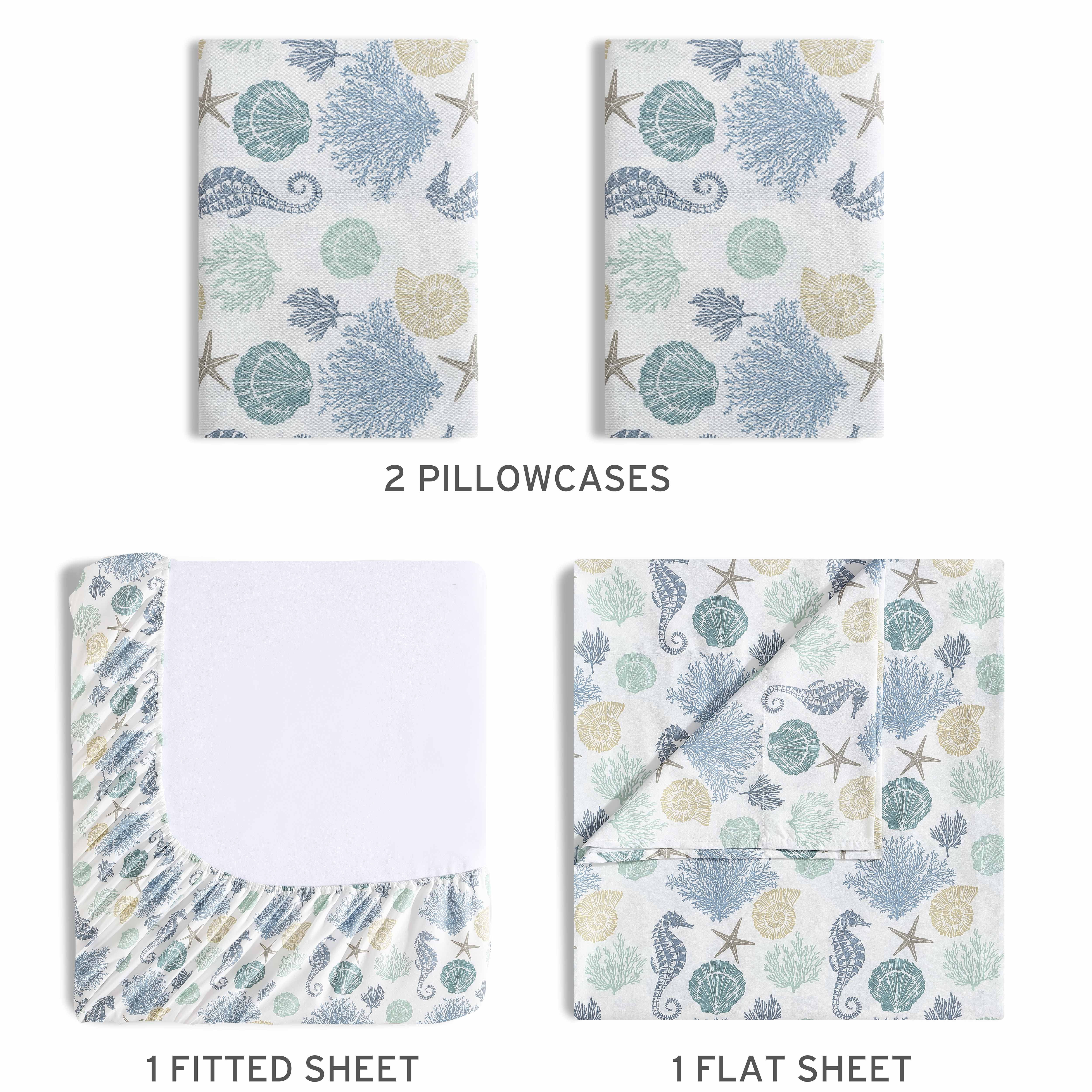 Beatrice Home Fashions Coastal Print Microfiber 4PC Sheet Set King Briella
