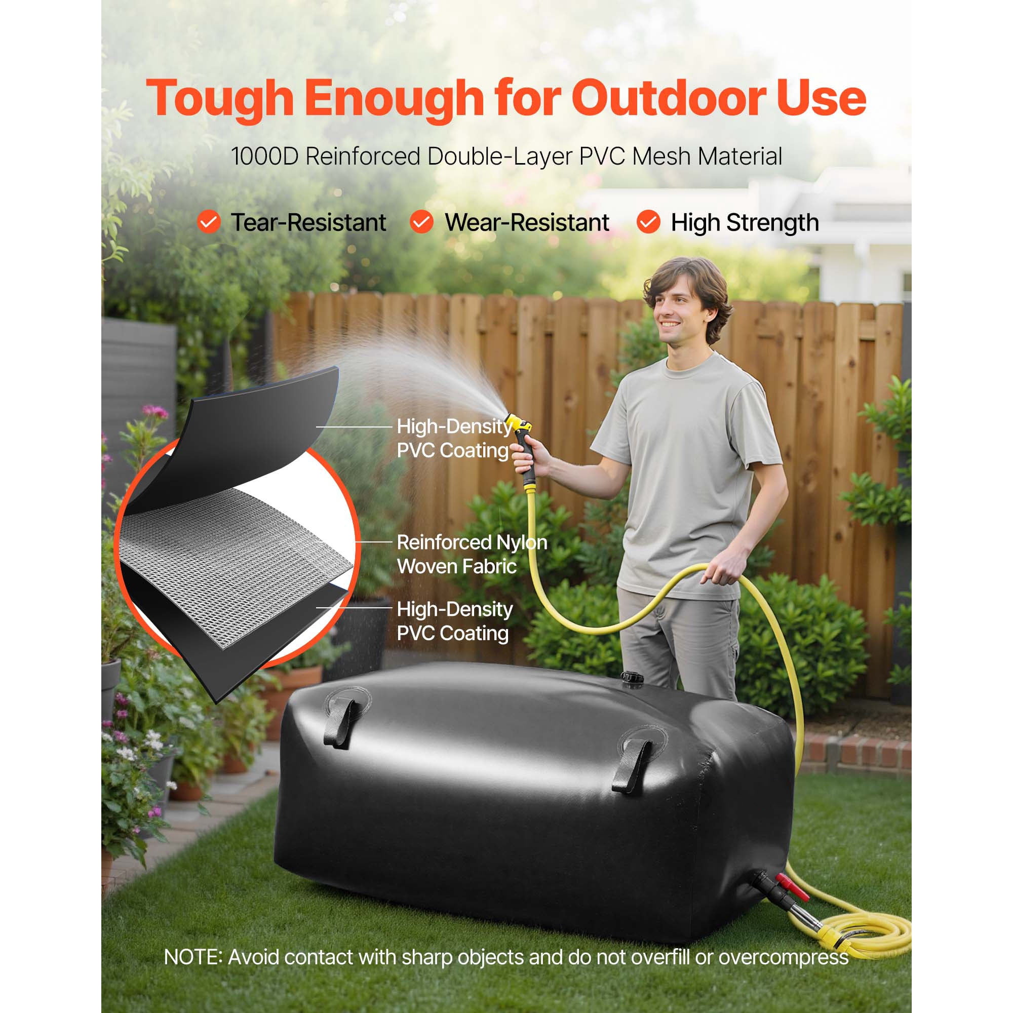 KFFKFF Collapsible Water Storage Bladder, 87.2 Gal Portable Water Tank, Durable 1000D PVC Material, Leak-Resistant Design for Camping, Garden Irrigation, RVs, and Emergency Water Supply, Black