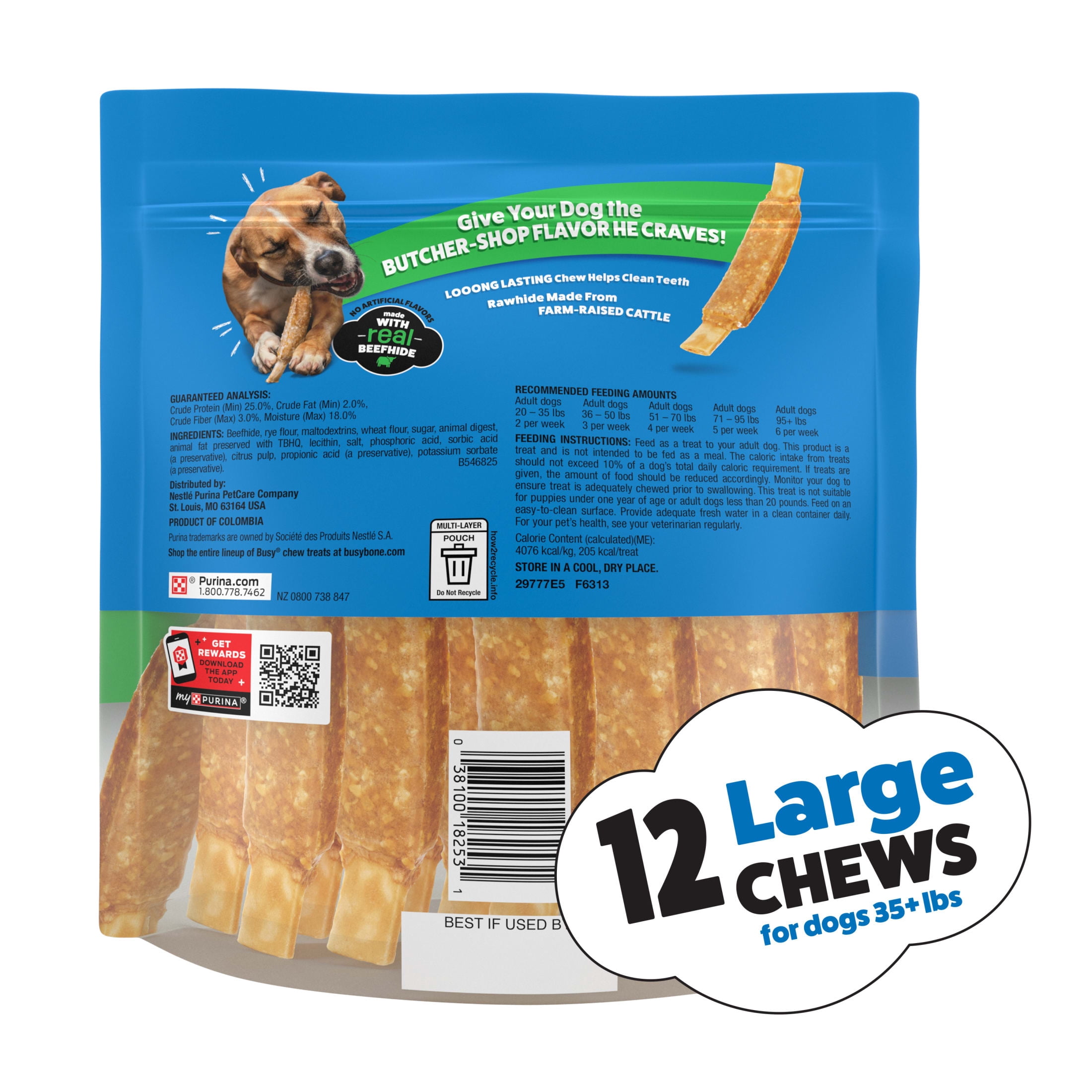 (2 pack) Purina Busy Ribhide Rawhide Long-Lasting Dog Chews for Large Dogs Made with Real Beefhide, 17.5 oz, 10 Pack