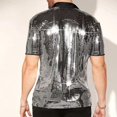 thumbnail image 4 of Mens Vintage Sparkle Shirts Shiny Sequins Lapel Button Up Short Sleeve Party Shirt Trendy Party Costume, 4 of 4
