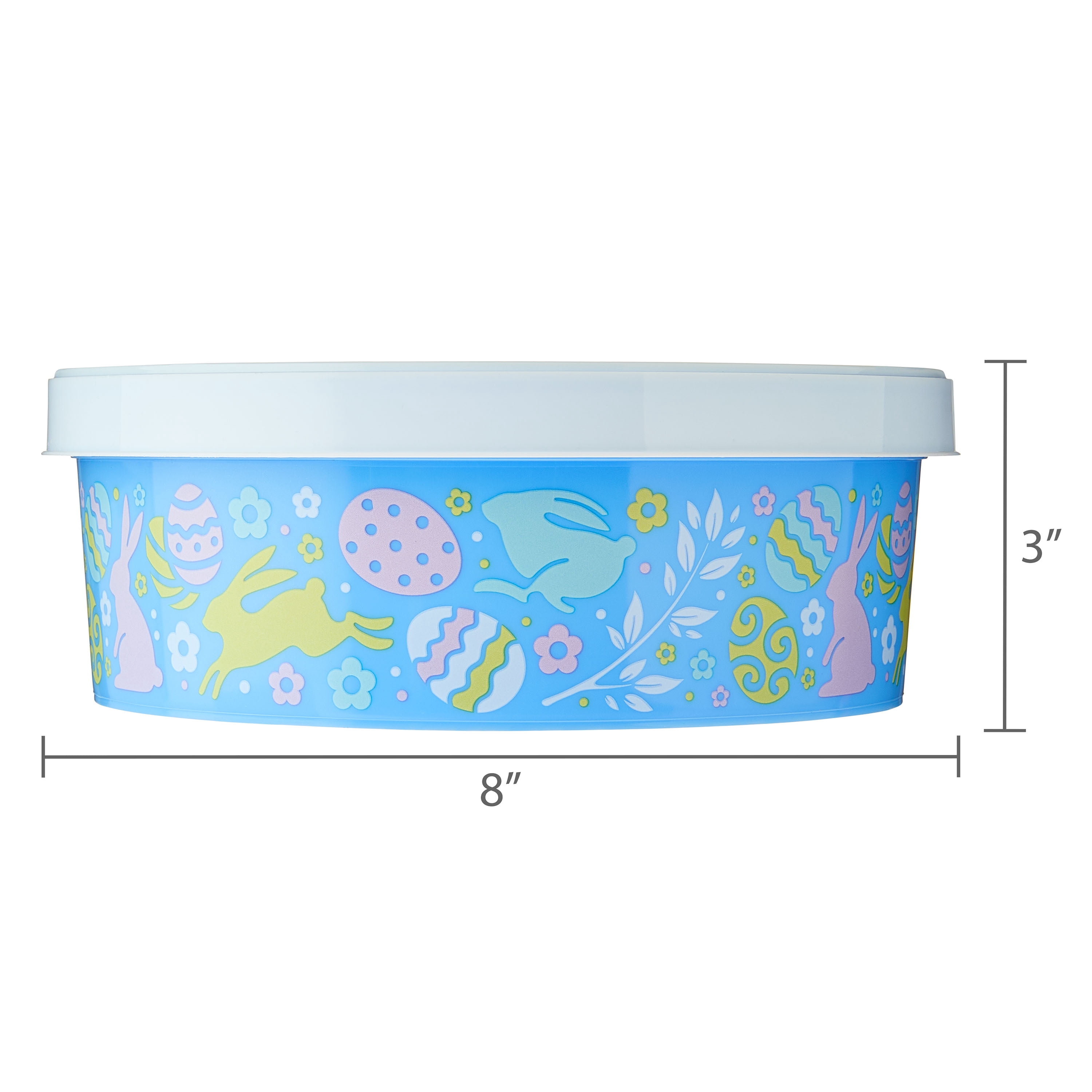 Way To Celebrate Easter Round Plastic Cookie Container, Bunnies and Eggs, Blue, 8 in