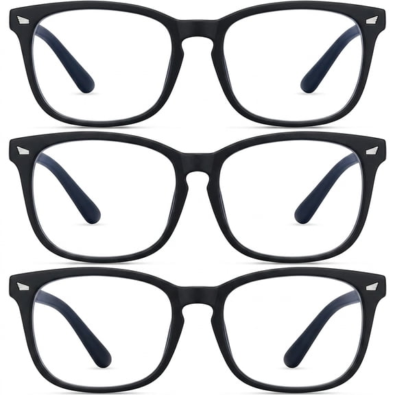 Blue Light Blocking Glasses - 3 Pack Fashion Square Fake Eyeglasses,Anti UV Ray Computer Gaming Glasses,Blue Blockers Glasses for Women/Men,Matte Black Leopard Transparent