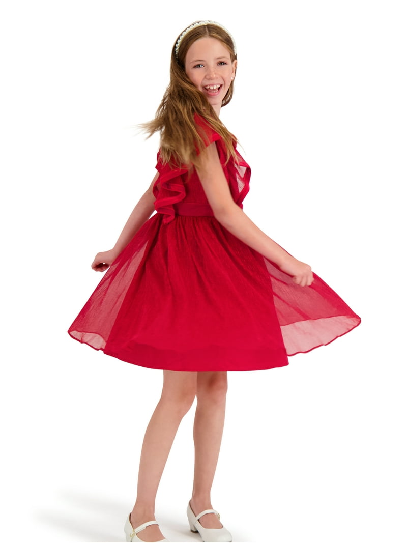 Kensie Girl Metallic Pleated Dress, Sizes 4-16, Girl's, Red