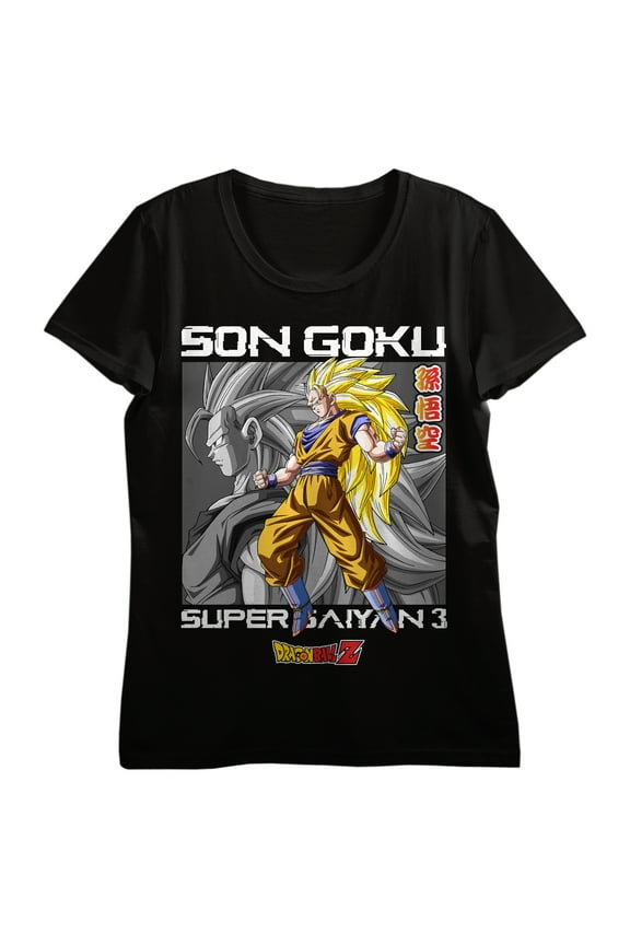 Dragon Ball Z Son Goku Super Saiyan 3 Women's Black Crew Neck Short Sleeve T-shirt-Medium