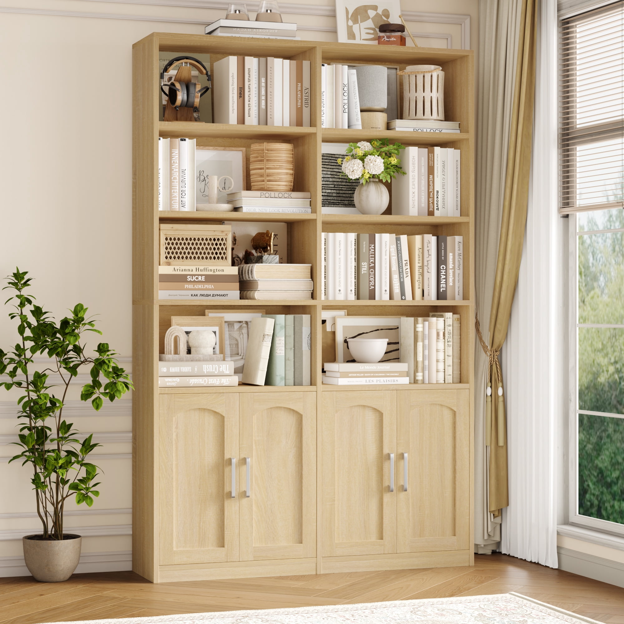 Homfa 73″ Tall Bookcases with Doors, 8 Cubes 6-Tier Double Row Bookshelf, Bookcase for Living Room Home Office, Light Oak