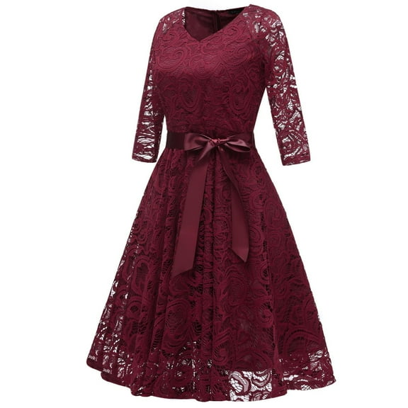 Aofany Women Floral Lace Short Bridesmaid Dress Vintage Elegant Cocktail Party Dress