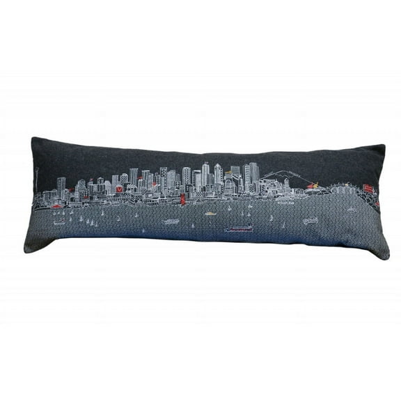 45" Black Seattle Nighttime Skyline Lumbar Decorative Pillow