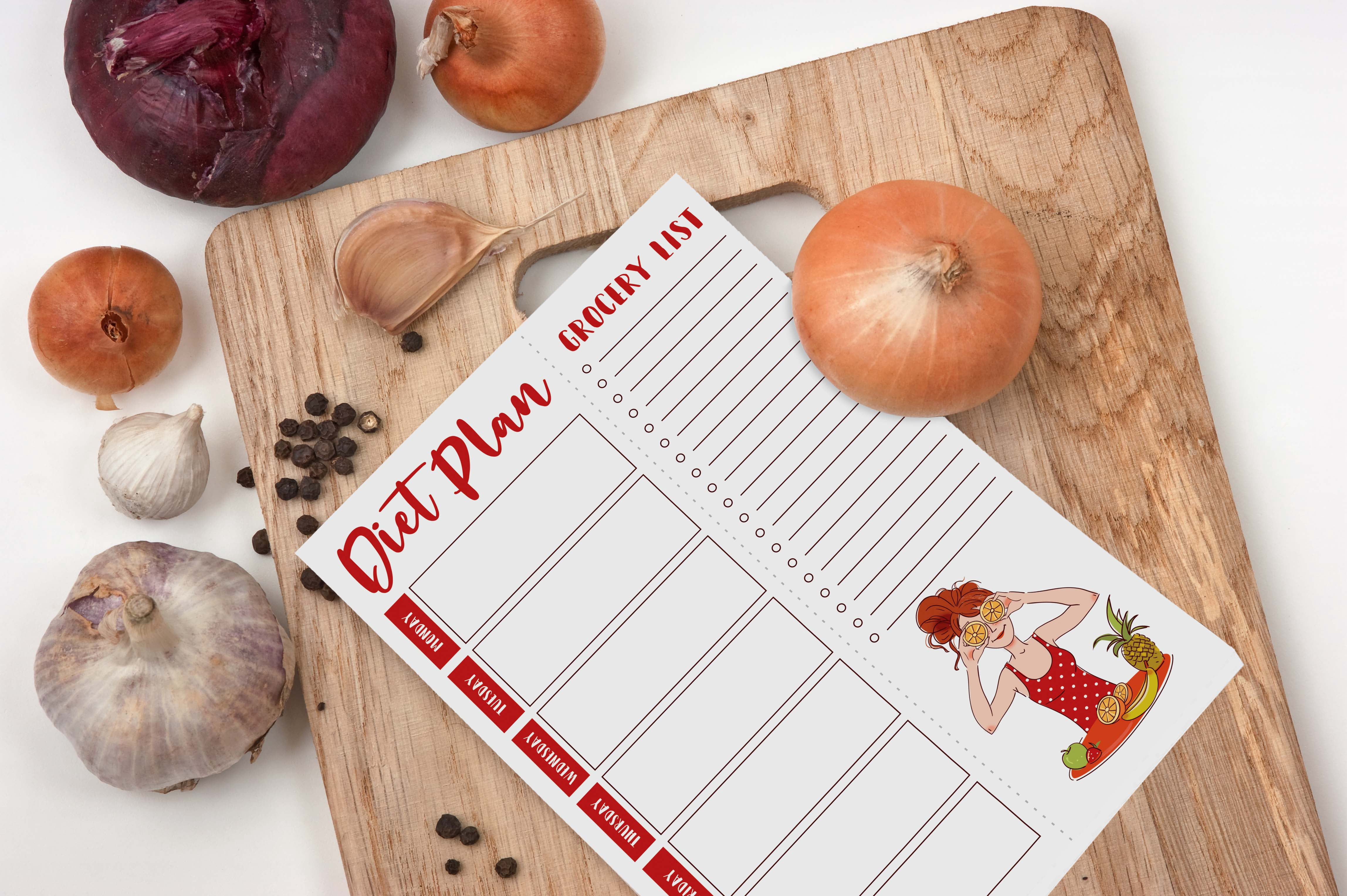 Inkdotpot Weekly Meal Planner Notepad 7"x10 , "Diet Plan" Magnetic Meal Planning Pad with Tear Off Grocery Shopping List for Fridge- Kitchen & Home - 54 Sheets -PR