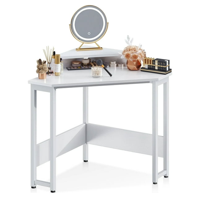 ODK Bureau d'Ordinateur Moderne d'Angle de Triangle avec le Support de Moniteur, Blanc