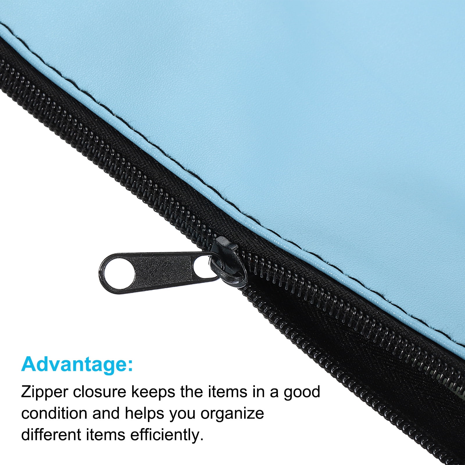 Unique Bargains Waterproof Zipper Bag Leatherette Compact Bills Pencil Pouch Sky Blue