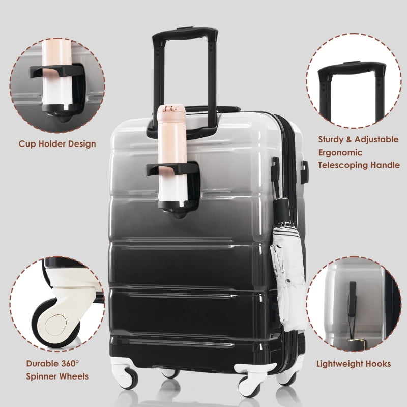 Luggage Set of 3, 20-inch with USB Port, Airline Certified Carry-on Luggage with Cup Holder, ABS PC Hard Shell Luggage with Spinner Wheels, Gradient Blue