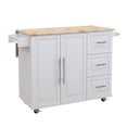 thumbnail image 6 of Kitchen Island Cart with Drop-Leaf Tabletop, Trolley Cart with Large Cabinet, 3 Drawers & Spice Rack & Towel Rack, Kitchen and Dining Room Utensils Organizer on Wheels, White, 6 of 7