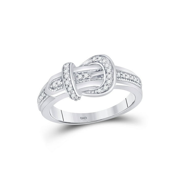 10kt White Gold Womens Round Diamond Belt Buckle Band Ring 1/5 Cttw