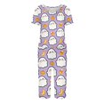 thumbnail image 4 of Women's Halloween Lounge Set Short Sleeve Round Neck Top and Capri Pants with Pockets Ghost Print Breathable Soft Pajama Set Casual Sportswear for Daily Wear Purple Pink 2XL, 4 of 6