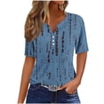 thumbnail image 3 of Lumosvexa Womens Plain T-Shirt for Women Casual Short Shirt Tops Button Relaxed V-neck T Shirt Blue Size L, 3 of 6