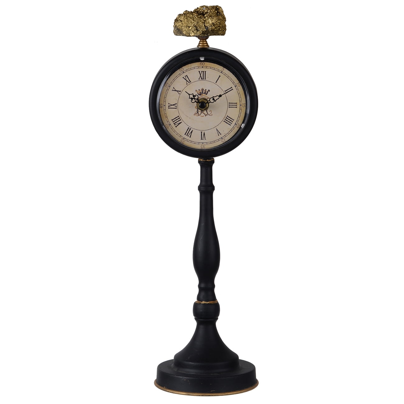 Medium Pedestal Clock With A Golden Decorative Top, Black