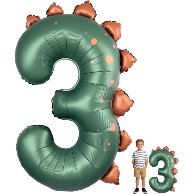 Yanonmyfd Dinosaur Number 2 Balloon, 36 Inch Matcha Green Foil Number Balloon for Dinosaur Birthday Party Decorations, Kids Jungle Theme,Green,3rd