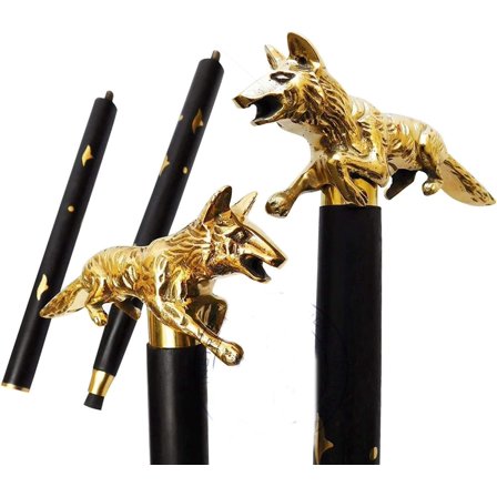 NAUTICALMARTUS Brass Fox Head Handle with Black Wooden Walking Cane with Rosewood Shaft Stick Gift