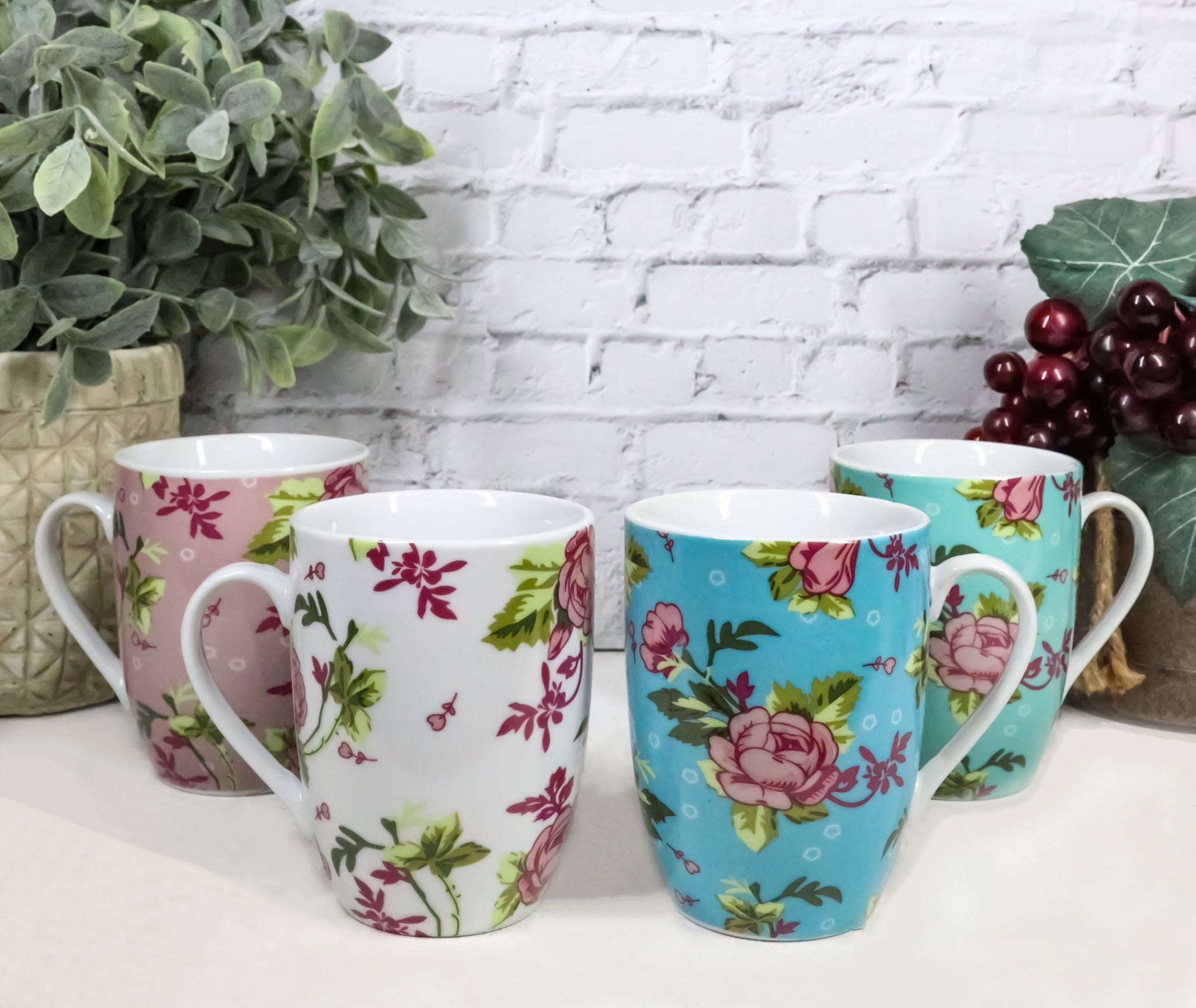Yoiemivy Ceramic Coffee Mugs Set of 4, 16 Oz Large Vintage Floral Tea Cups  with Handles Cute Flower …See more Yoiemivy Ceramic Coffee Mugs Set of 4