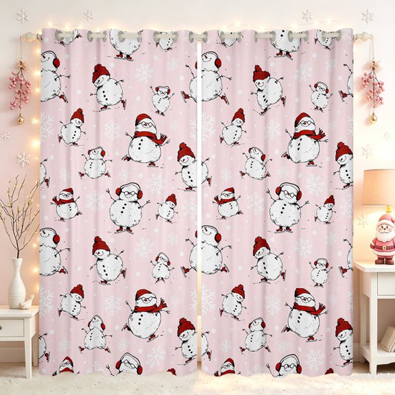 Erosebridal Cute Snowman Blackout Curtains, Holiday Winter Window Curtains Pack of 2 (38x45 Each), Light Pink