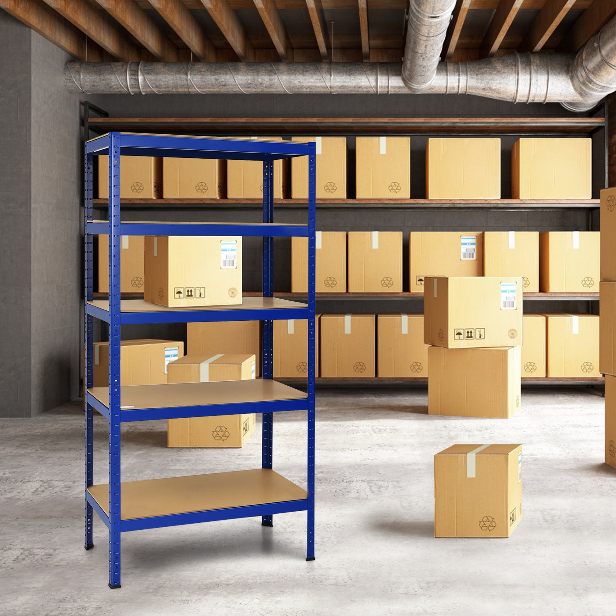Gymax Adjustable 18"W x 36"D x 72"H 5-Shelf Garage Shelves, Blue, 2 Count