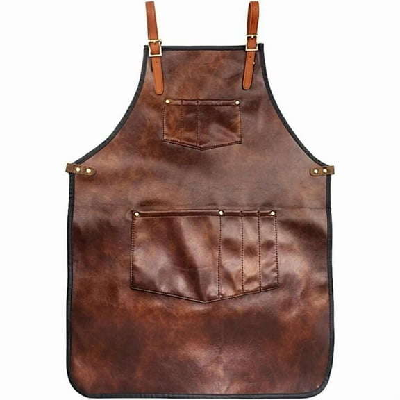 Leather Apron for Men Women - Waterproof with Pockets, Cross Straps - Compatible with Cooking, BBQ, Barista, Barber Work (Style 1)