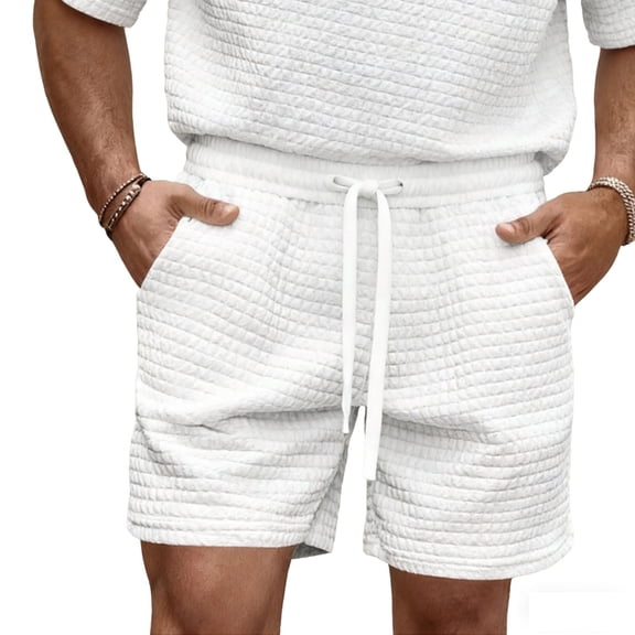 Cheytotty Mens Waffle Knit Shorts Casual with Drawstring Summer Lounge Shorts(White/XL)