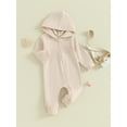 thumbnail image 3 of Bagilaanoe Newborn Baby Girl Boys Hooded Jumpsuit Letter Embroidery Long Sleeve Bodysuit 3M 6M 12M 18M Infant Fall One Piece Romper, 3 of 9