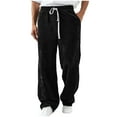 thumbnail image 1 of Ceisia Men Solid Color Corduroy Straight Leg Pants Elastic Waist Drawstring Gift Casual Trousers, 1 of 8