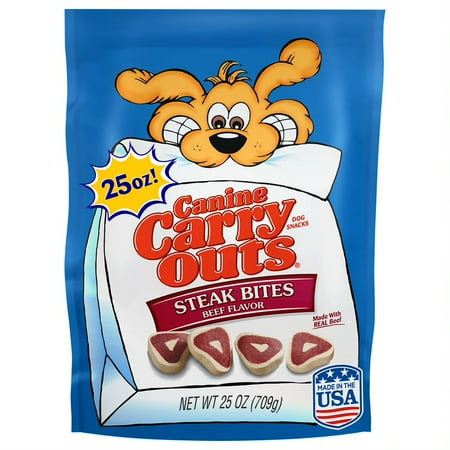 4 Porterhouse Steaks - Canine Carry Outs Steak Bites Beef Flavor Dog Treats, 25-Ounces