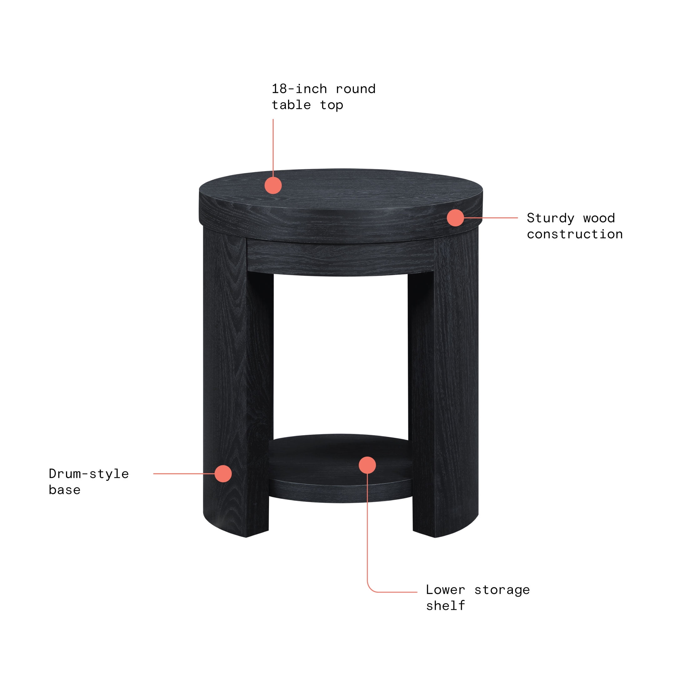 Beautiful Drew Side Table, Rich Black Finish