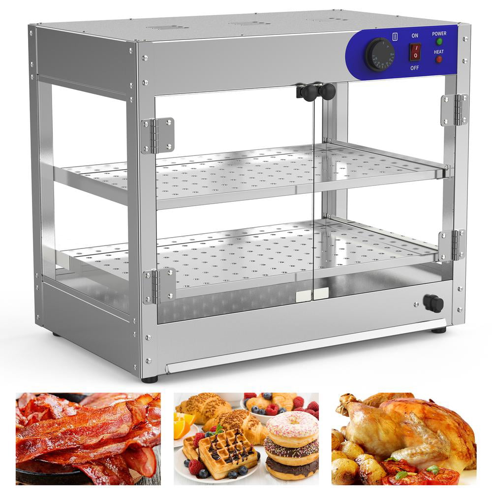 800/1200W Heated Food Pie Warmer Commercial Pizza Cabinet Display Showcase 2Tier 