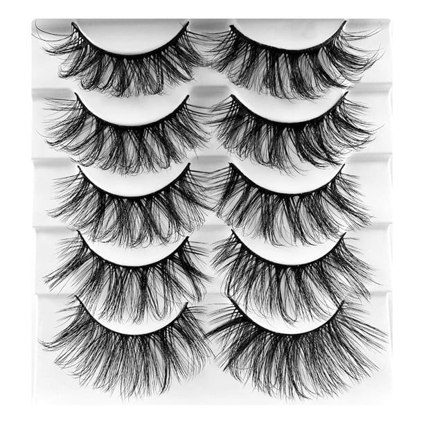 5 pares de pestañas postizas de varias capas: aspecto natural y esponjoso, suaves y ligeras, fáciles de aplicar para el maquillaje de ojos diario o de fiesta