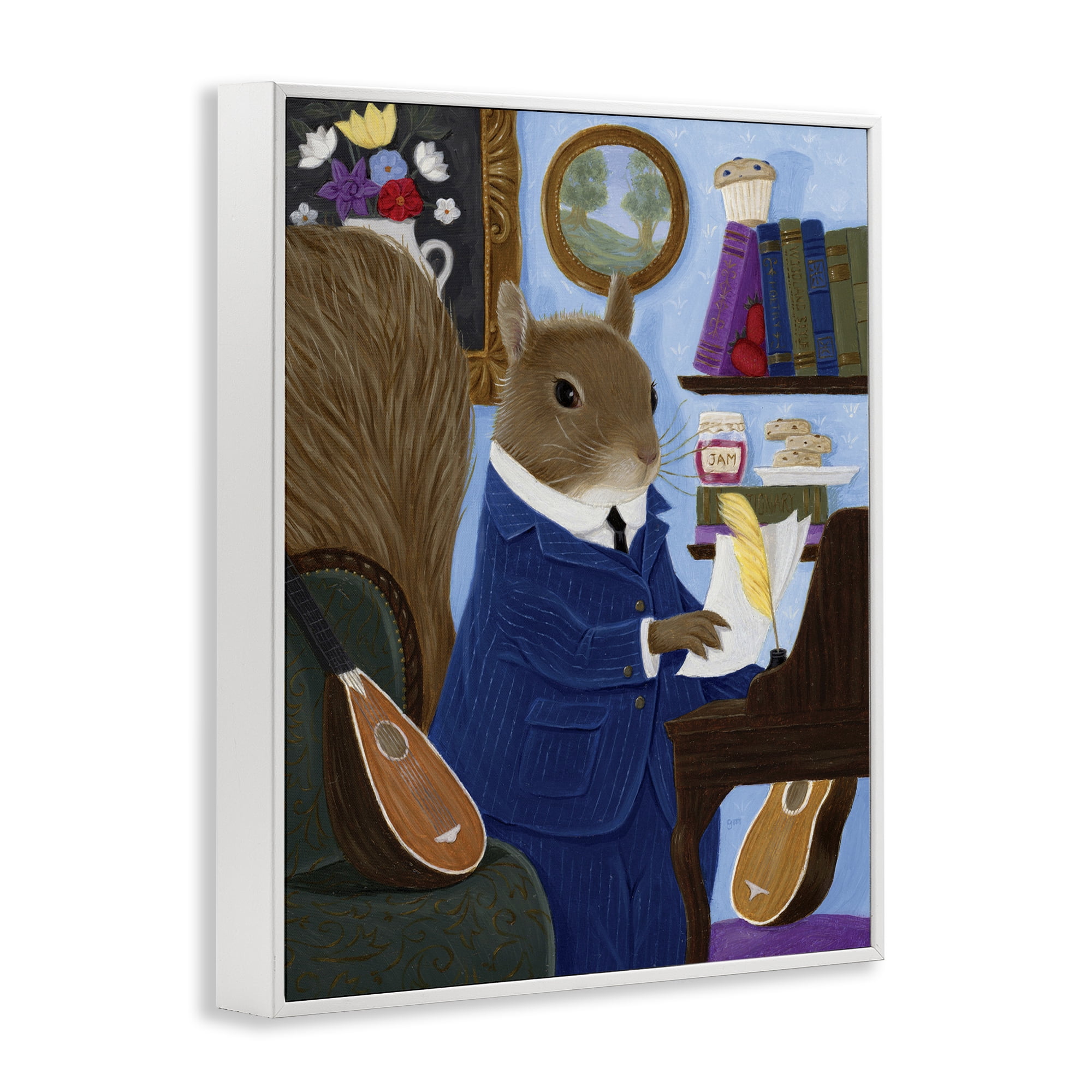 Stupell Industries Gentleman Squirrel Composing White Framed Giclee Art, design by Gina Matarazzo