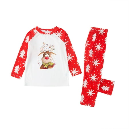 

REORIAFEE Christmas Pjs for Family Christmas Plaid Deer Print Long Sleeve Tops+Pants Family Pjs Matching Set Kids 3 Years