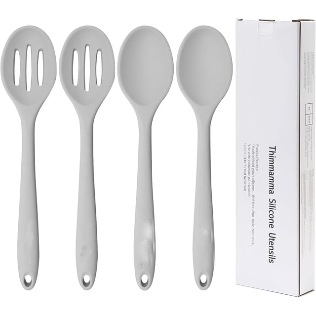 Cuchara de silicona, antiadherente, para cocina, para cocinar, apta para lavaplatos, utensilios de cocina antiadherentes, resistente al calor, cuchara de servir de silicona gris, sin BPA