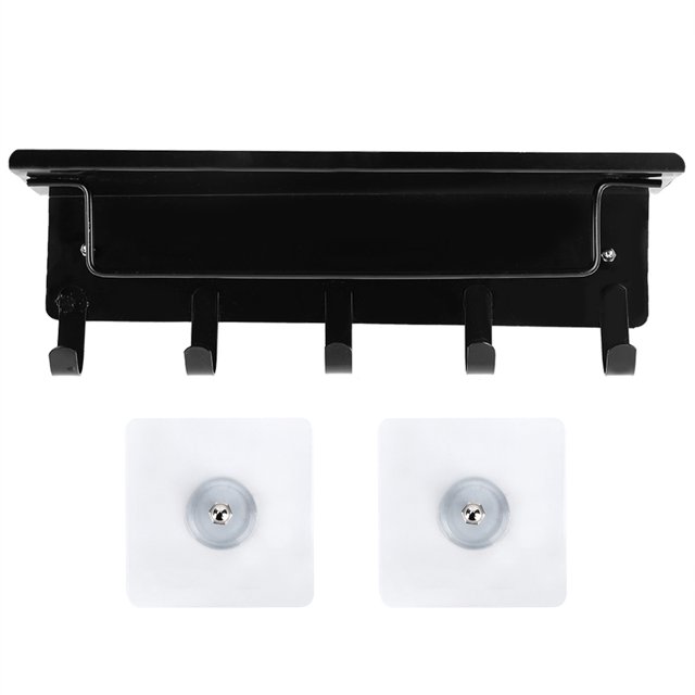 Estante de almacenamiento sin clavos montado en la pared impermeable para baño con gancho (negro)